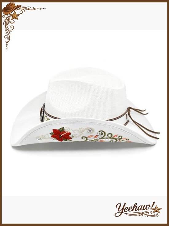 Embroidered Straw Cowboy Hat Adjustable Sizes Western Floral Design main image 2